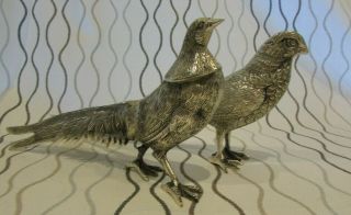 Vintage Pair Heavy Silver Plated Brass Pheasant Figures Birds Sodek India Metal