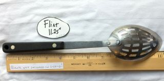 Flint Slotted Unique Serving Cooking Spoon Black Handle Vtg Stainless Steel 11 "