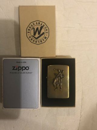 Vintage Zippo Solid Brass Lighter The Marlboro Country Store Box