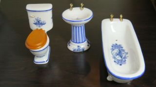 Dollhouse Miniature Porcelain 3 Piece Bathroom Set Vintage