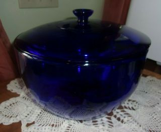 Vintage Large Cobalt Blue Depression Glass Bowl With Lid H - 9 " - W - 9 1/2 "
