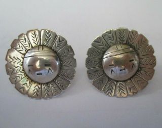 Vintage Zuni Sterling Silver With Stamp Work Sunface Earrings