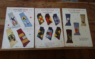 3 Vtg Knit O Graf Mens Novelty Socks Knitting Charts 145 150 175 Plaids Hunting
