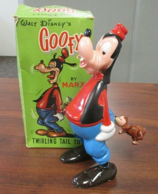Vintage Marx Walt Disney Wind Up Goofy Twirling Tail Toy W/original Box