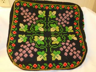 Vintage Authentic Amish Handmade Needlepoint Chair Cushion Pillow Purple Grapes