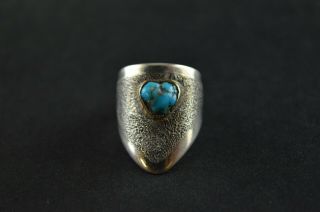 Vintage Sterling Silver Dome Ring W Turquoise Bead - 8.  5g