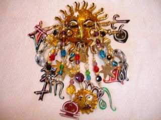 Authentic Vtg Lunch At The Ritz Celestial Zodiac Pendant Brooch