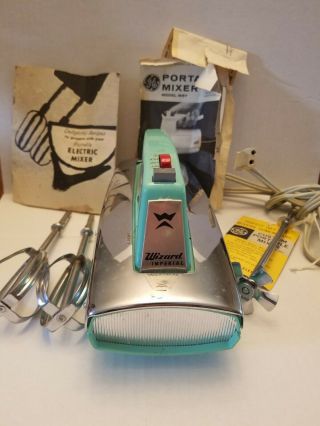 Vintage General Electric Ge Turquoise Hand Held Mixer Great