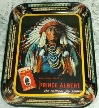 Vintage Prince Albert Tobacco Indian Chief Joseph Advertising Tray,  Colorful