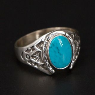 Vtg Sterling Silver Southwestern Wheeler Turquoise Horseshoe Ring Size 15 - 11g