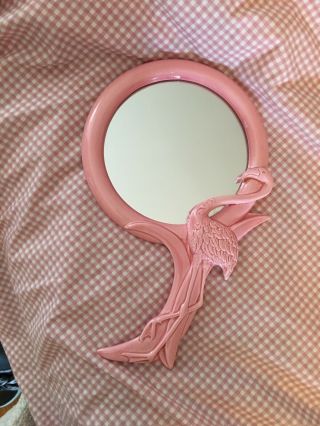Pink Flamingo Hand Mirror Vintage 1984 By Vandor.  Pink In Color,  Porcelain.