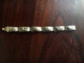 Vintage Sterling Silver Aztec Mayan Link Bracelet Marked 900
