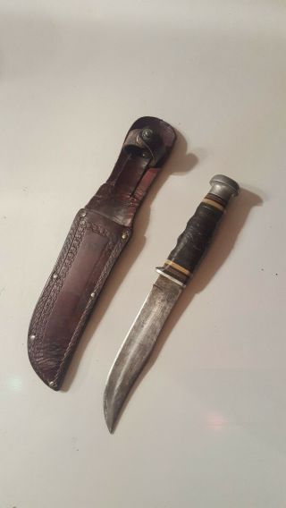 Vintage Wwii Era Kinfolks Usa Knife With Leather Sheath