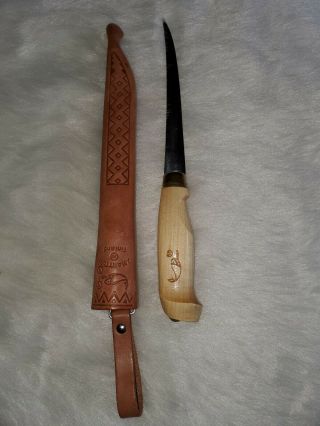 Vintage Signed J Marttiini Rapala Fish Fillet Knife Wood Handle Stainless Blade