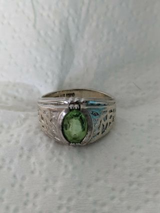 Vintage Joseph Esposito Sterling Silver Lime Green Stone Ring 5