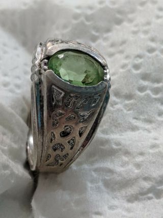 Vintage Joseph Esposito Sterling Silver Lime Green Stone Ring 6