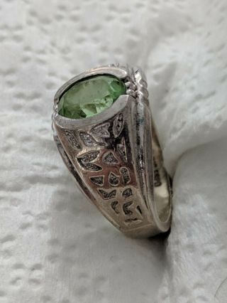 Vintage Joseph Esposito Sterling Silver Lime Green Stone Ring 7