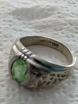 Vintage Joseph Esposito Sterling Silver Lime Green Stone Ring 8