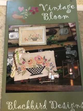 Blackbird Designs Vintage Blooms Cross Stitch Pattern Oop Flower Basket