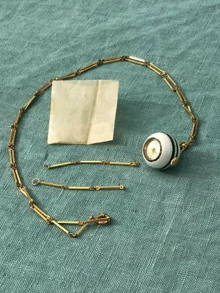 Vintage Bucherer Swiss Guilloche Enamel Round Ball Watch Pendant Necklace