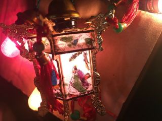 Unusual Vintage Japanese Chinese Silk Pagoda Style Lantern String Lights