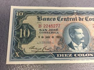 Vintage 1965 Banco Central de Costa Rica 10 Colones Series B Banknote 2