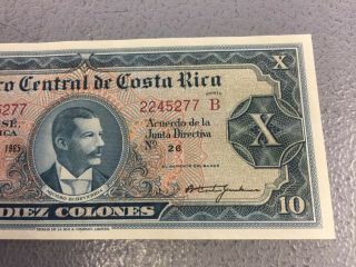 Vintage 1965 Banco Central de Costa Rica 10 Colones Series B Banknote 3
