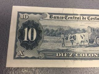 Vintage 1965 Banco Central de Costa Rica 10 Colones Series B Banknote 5