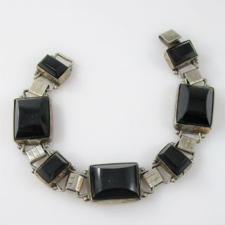 Southwest Mexico Black Onyx Bracelet Vintage Sterling Silver 24.  5g | 7.  25 "
