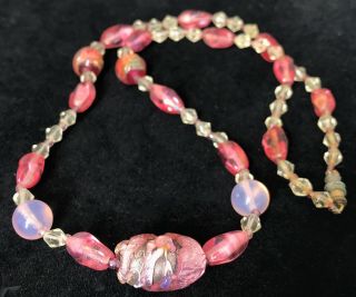 Vintage Venetian Murano Pink Foil Art Glass Bead Necklace