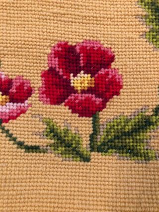 Vintage Wool Needlepoint Pillow Cover With Red Flower Wreath 13 X 13 Hand Made 2
