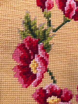 Vintage Wool Needlepoint Pillow Cover With Red Flower Wreath 13 X 13 Hand Made 3