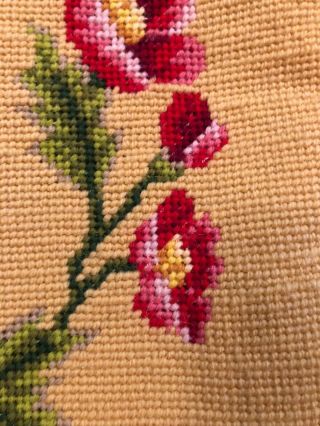 Vintage Wool Needlepoint Pillow Cover With Red Flower Wreath 13 X 13 Hand Made 5