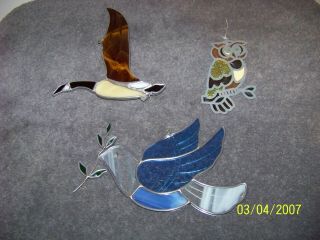 Vintage Stained Glass Sun Catchersm - Owl,  Goose,  Dove 2