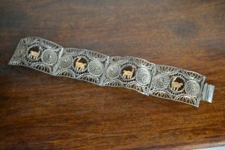 Vintage Peru Sterling Silver And 18k Gold Filigree Bracelet