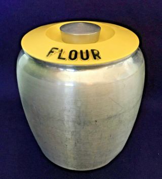 Vintage Kromex Spun Aluminum Yellow Flour Canister Mid - Century Modern Mcm