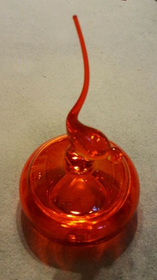 Vintage Viking Glass Long Tail Bird Candy Dish - Brilliant Red/ Orange (amberina)