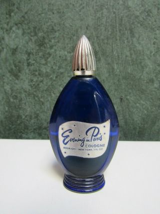 Vintage Borjois Evening In Paris Cologne 1 Fl Oz Cobalt Blue Bottle 1/2 Full