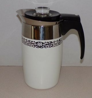 Vintage 1966 Corning Ware P - 480 - Ep Platinum Filigree Electric Coffee Pot 6 Cup