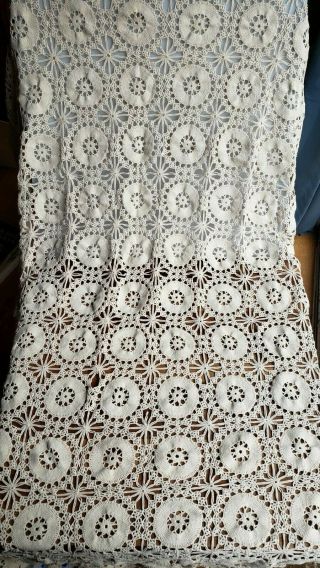 Vintage 1950s - 60s 84 X 73” Crochet Tablecloth ecru cotton 2