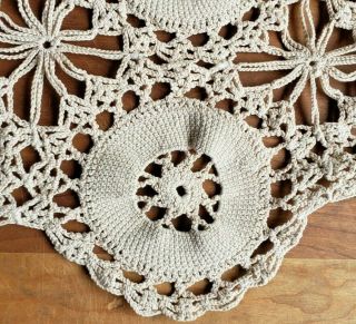 Vintage 1950s - 60s 84 X 73” Crochet Tablecloth ecru cotton 3