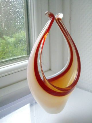 Vintage Murano Red White Opaline Sommerso Cased Art Glass Sculpture Bowl