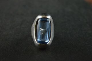 Vintage Sterling Silver Light Blue Stone Oval Dome Ring - 14g