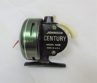 Vintage Johnson Century Model 100b Anti - Reverse Green Casting Reel