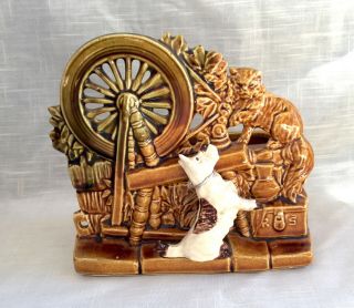 Vintage Mccoy Pottery Planter,  Spinning Wheel With Terrior Dog & Cat