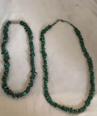 Vintage Navajo Native American Malachite Beaded Necklaces - Both