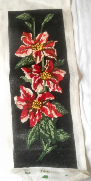 Vintage Completed Except Black Background Tapestry Red Pink Lilies