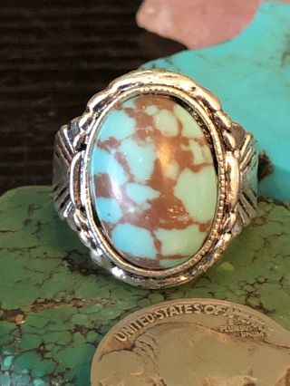 Vintage Native American Turquoise Silver Tone Fashion Ring 10 G Size 10 1/2