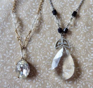 Two Vintage Art Deco Crystal Drop Necklaces 1920s 1930s