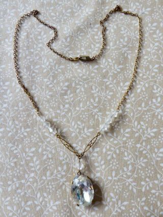 Two Vintage Art Deco Crystal Drop Necklaces 1920s 1930s 2